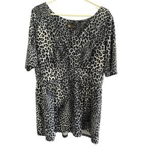 Y2K Women Dress XL Leopard Print Mini Baby Doll V Neck Boho